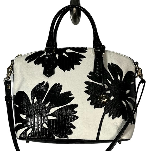 Brahmin Handbags - Brahmin White Bag Black Patent Crock Embossed Floral Shoulder Purse Satchel